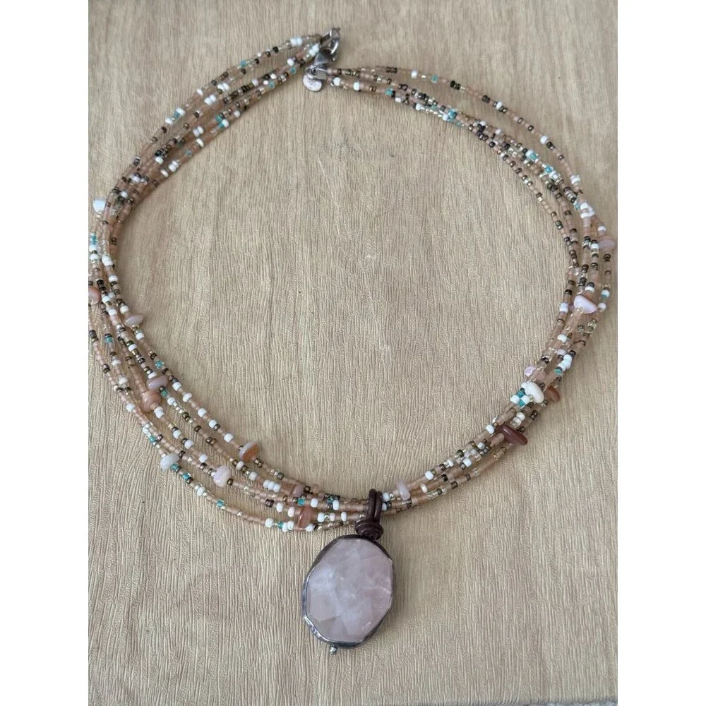 Tica Rose 925 Sterling Silver Rose Quartz Gemstone Beaded Multi-Strand Necklace - Picture 9 of 10